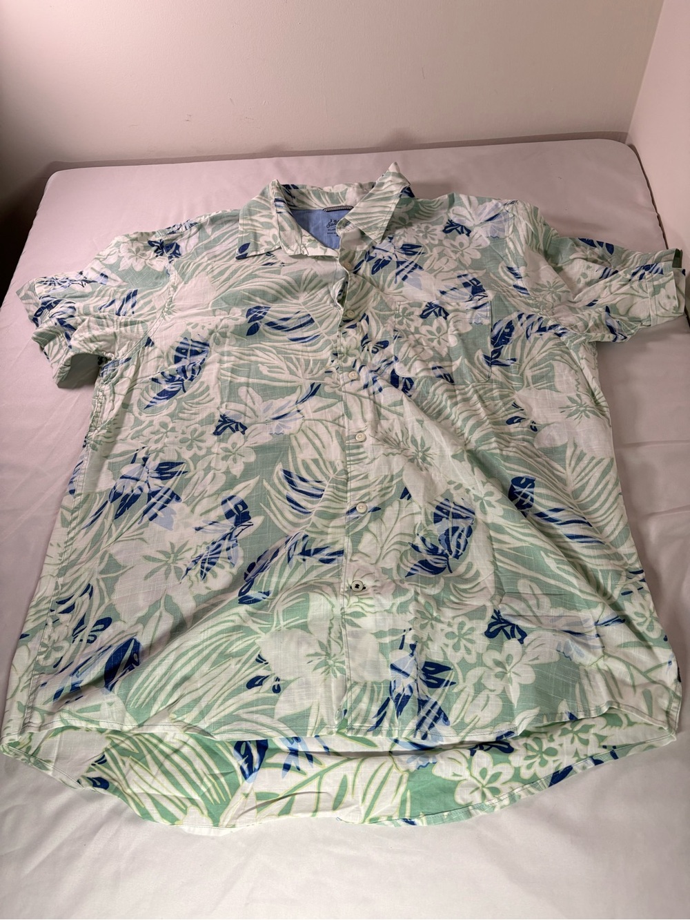 Izod Light Green and Blue Floral Short-Sleeve Button-Down Shirt(bc4)